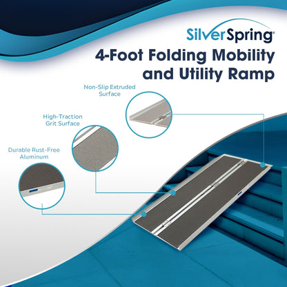 Silver Spring Mobility and Utility Ramp, 4 Foot Single Fold with Grit Surface - Find Fresh Goods