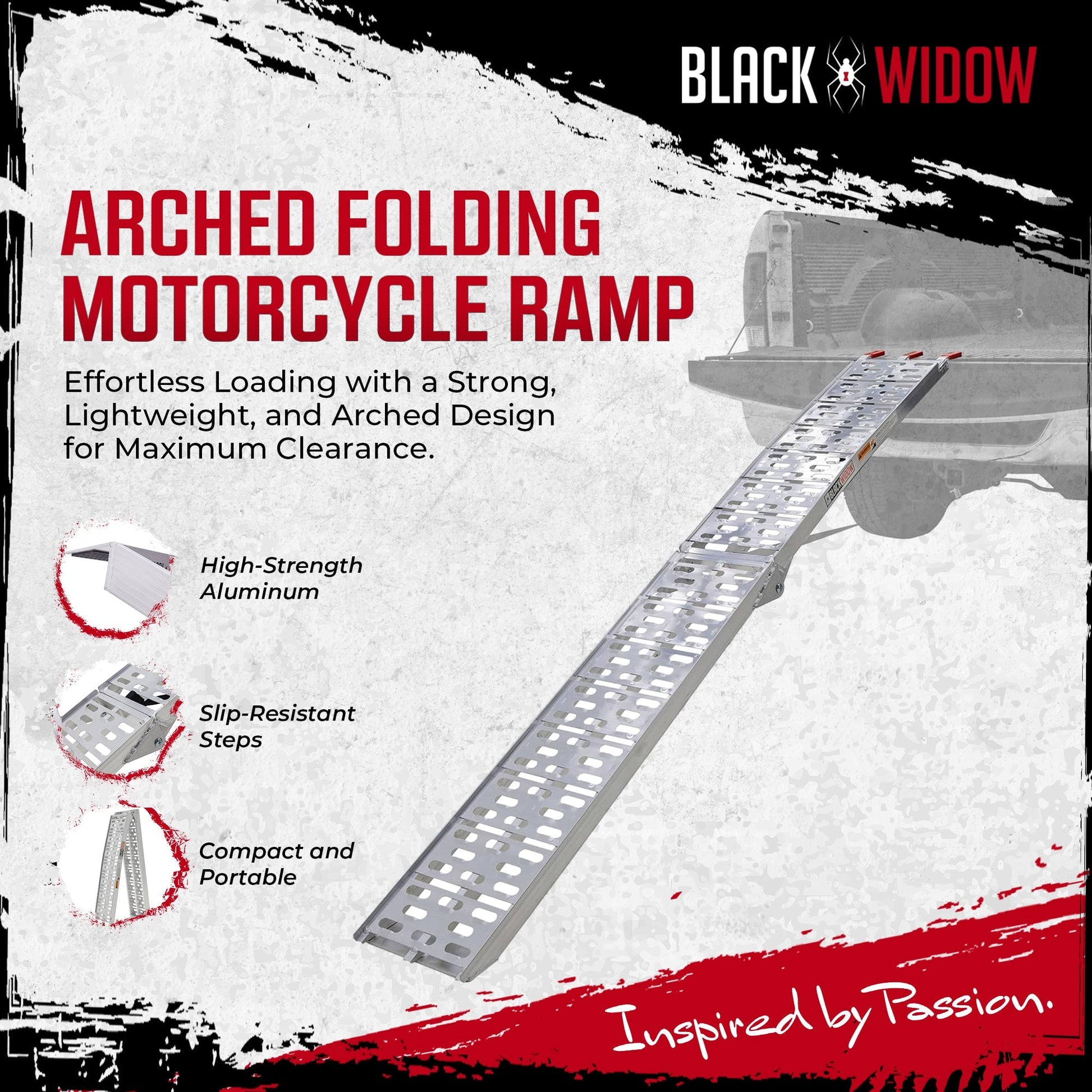 Black Widow Aluminum Folding Motorcycle Ramp Arched Plate, Single Runner, Silver - Find Fresh Goods
