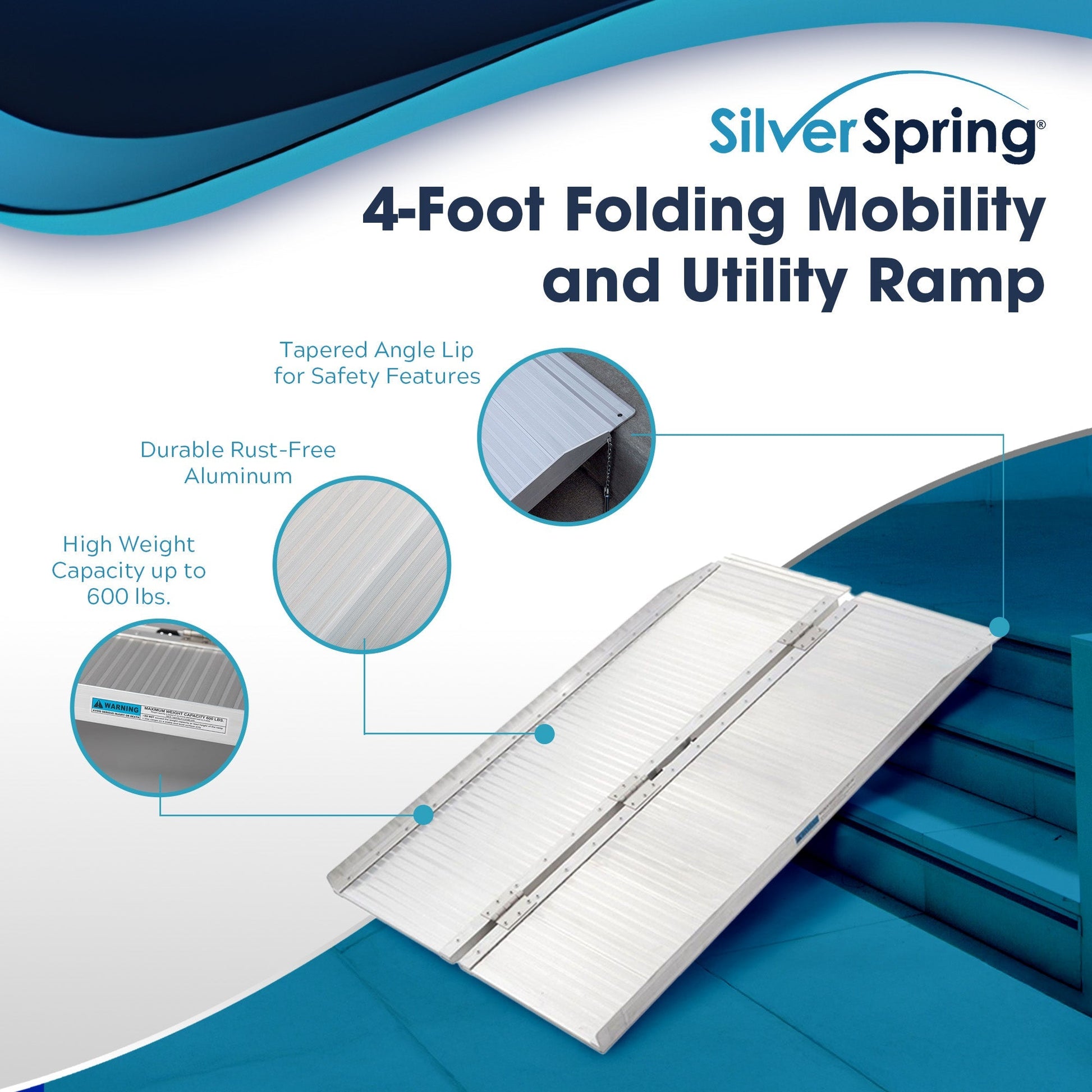 Silver Spring Mobility and Utility Ramp, 4 Foot Single Fold with 600 lb Capacity - Find Fresh Goods
