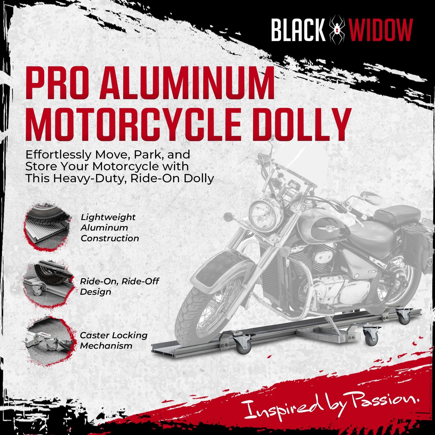 Black Widow Motorcycle Dolly, Fully Adjustable Kickstand Plate Locking Casters - Find Fresh Goods