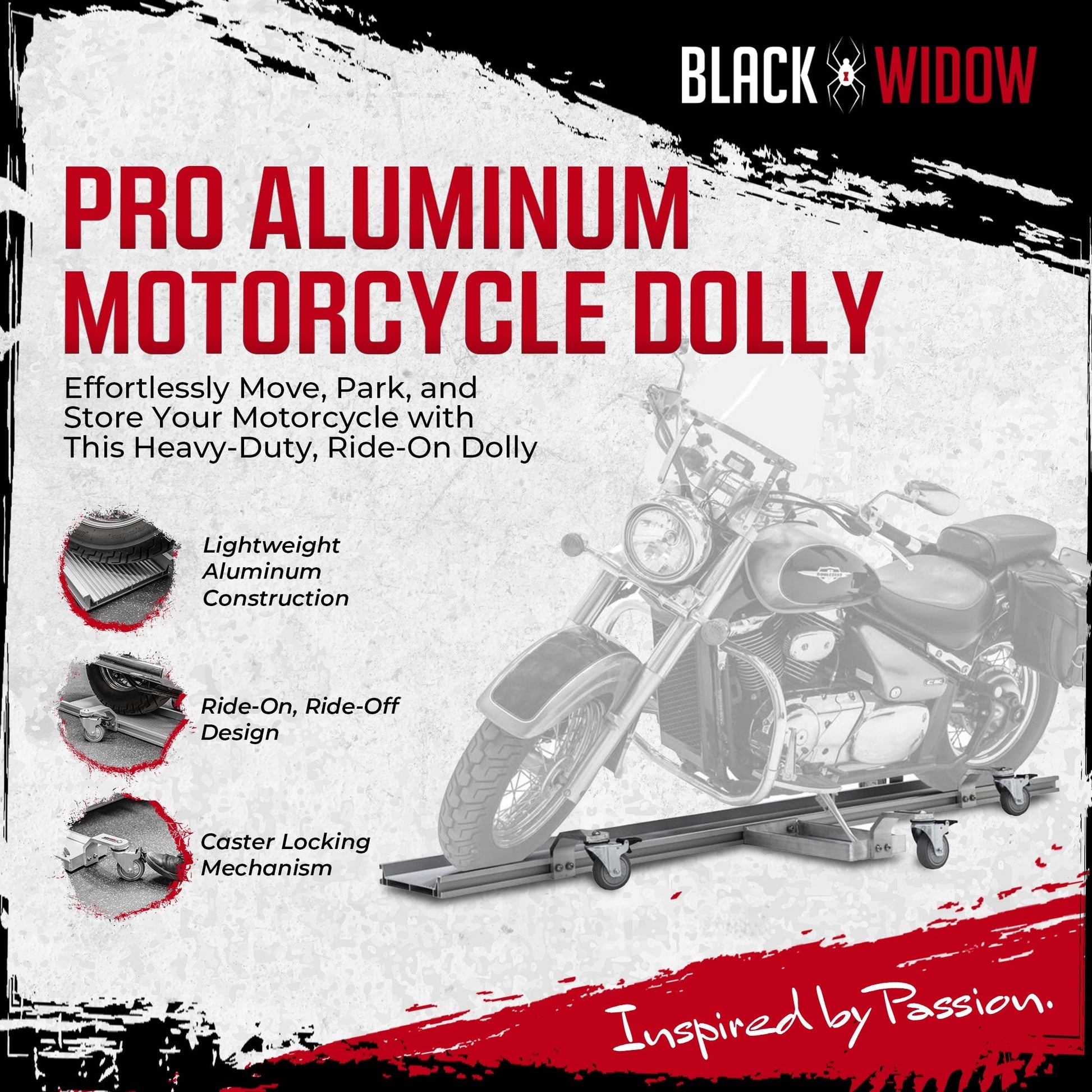 Black Widow Motorcycle Dolly, Fully Adjustable Kickstand Plate Locking Casters - Find Fresh Goods