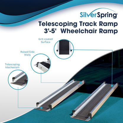 Silver Spring Telescoping Track Ramp, 3'-5' Portable Adjustable Wheelchair Ramp