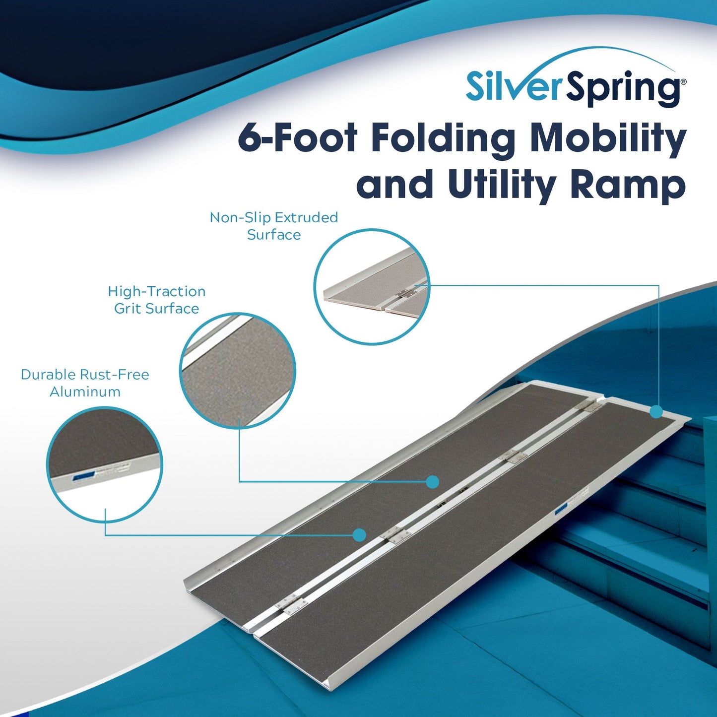 Silver Spring Mobility and Utility Ramp, 6 Foot Single Fold with Grit Surface - Find Fresh Goods
