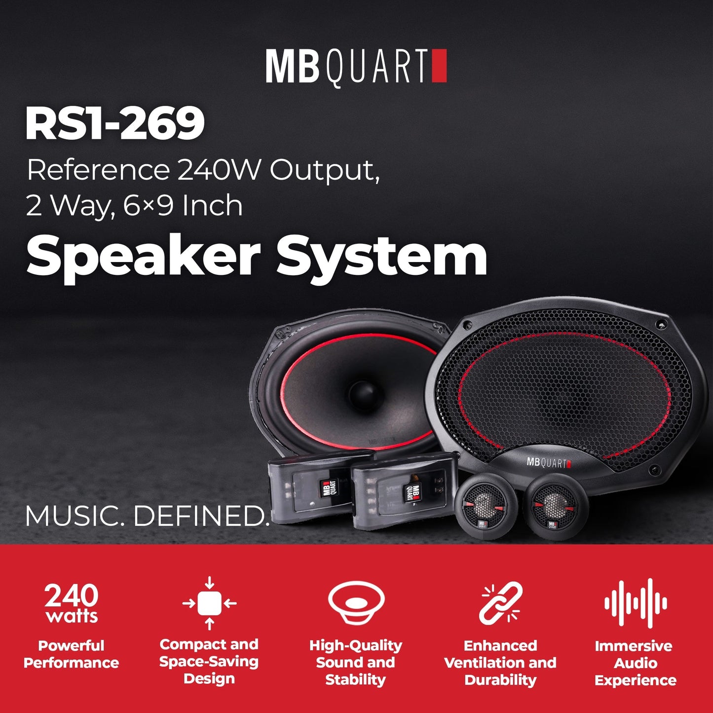 MB Quart 6"x9" Coaxial Reference Car Speaker System, 2-Way Audio, 240W Output - Find Fresh Goods