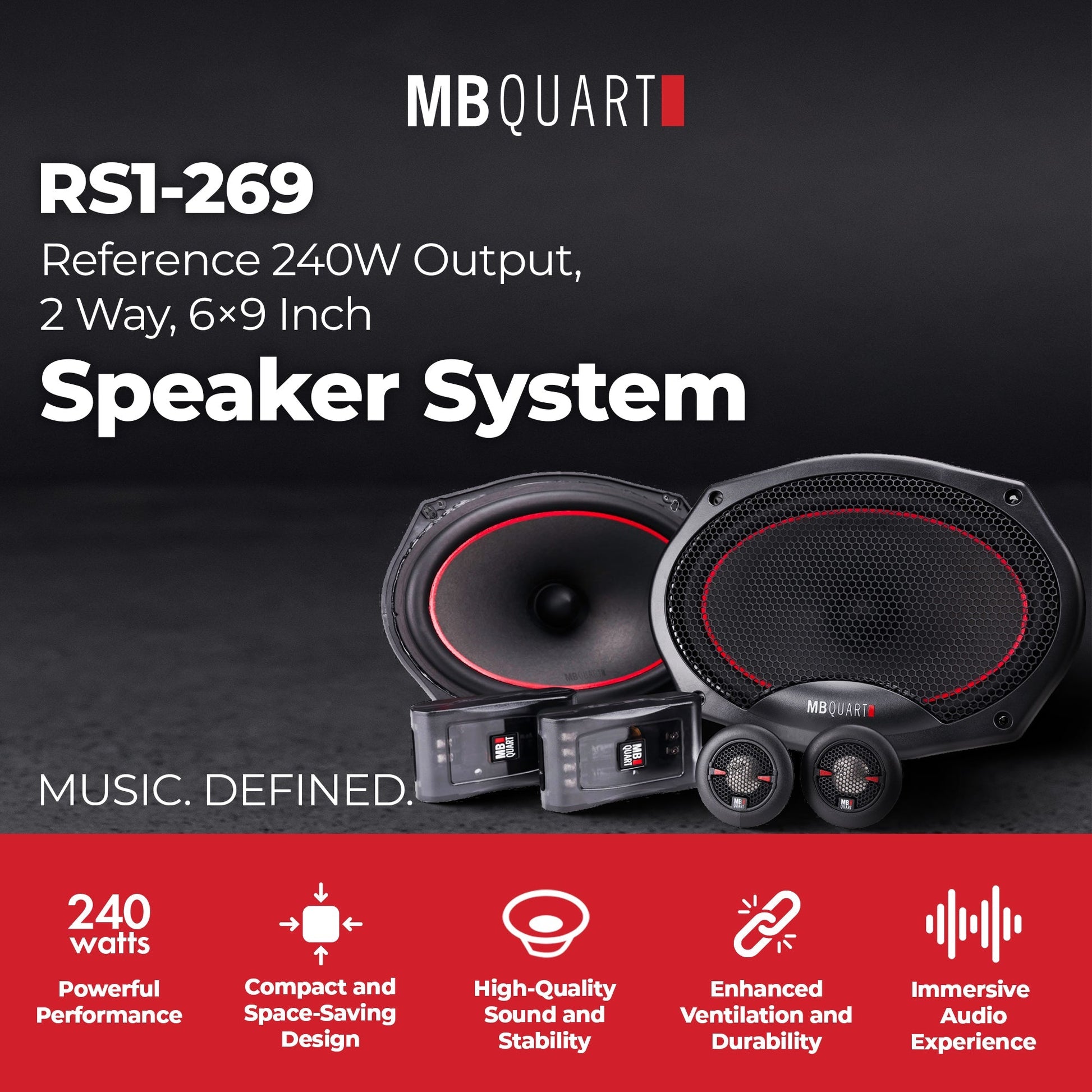 MB Quart 6"x9" Coaxial Reference Car Speaker System, 2-Way Audio, 240W Output - Find Fresh Goods