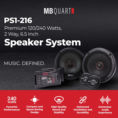 MB Quart PS1-216 Premium 6.5 Inch Car Speakers, 240 Watts, 2 Way, Black/Red - Find Fresh Goods