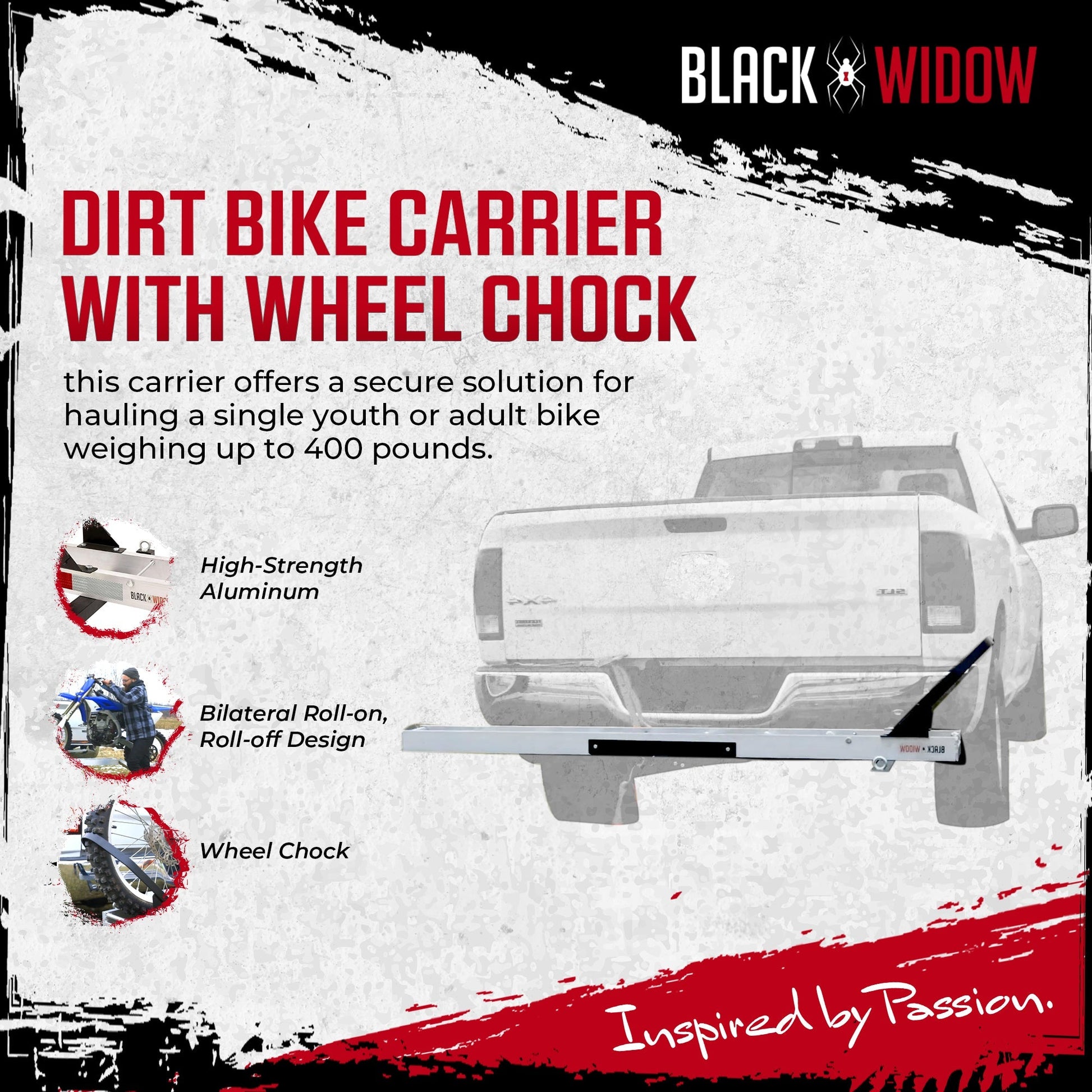 Black Widow Dirt Bike Carrier with Wheel Chock and 400 Pound Capacity, Silver - Find Fresh Goods