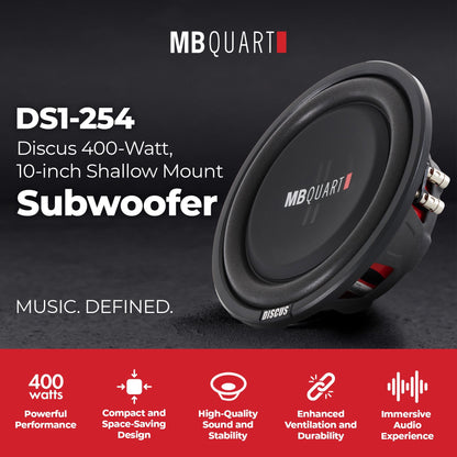 MB Quart DS1-254 200 Watt 4 Ohm 10 Inch Shallow Slim Subwoofer for Vehicles - Find Fresh Goods