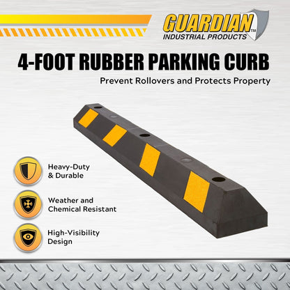 Guardian Parking Stop, 4 Foot Long Rubber Curb with Mounting Holes, Black/Yellow