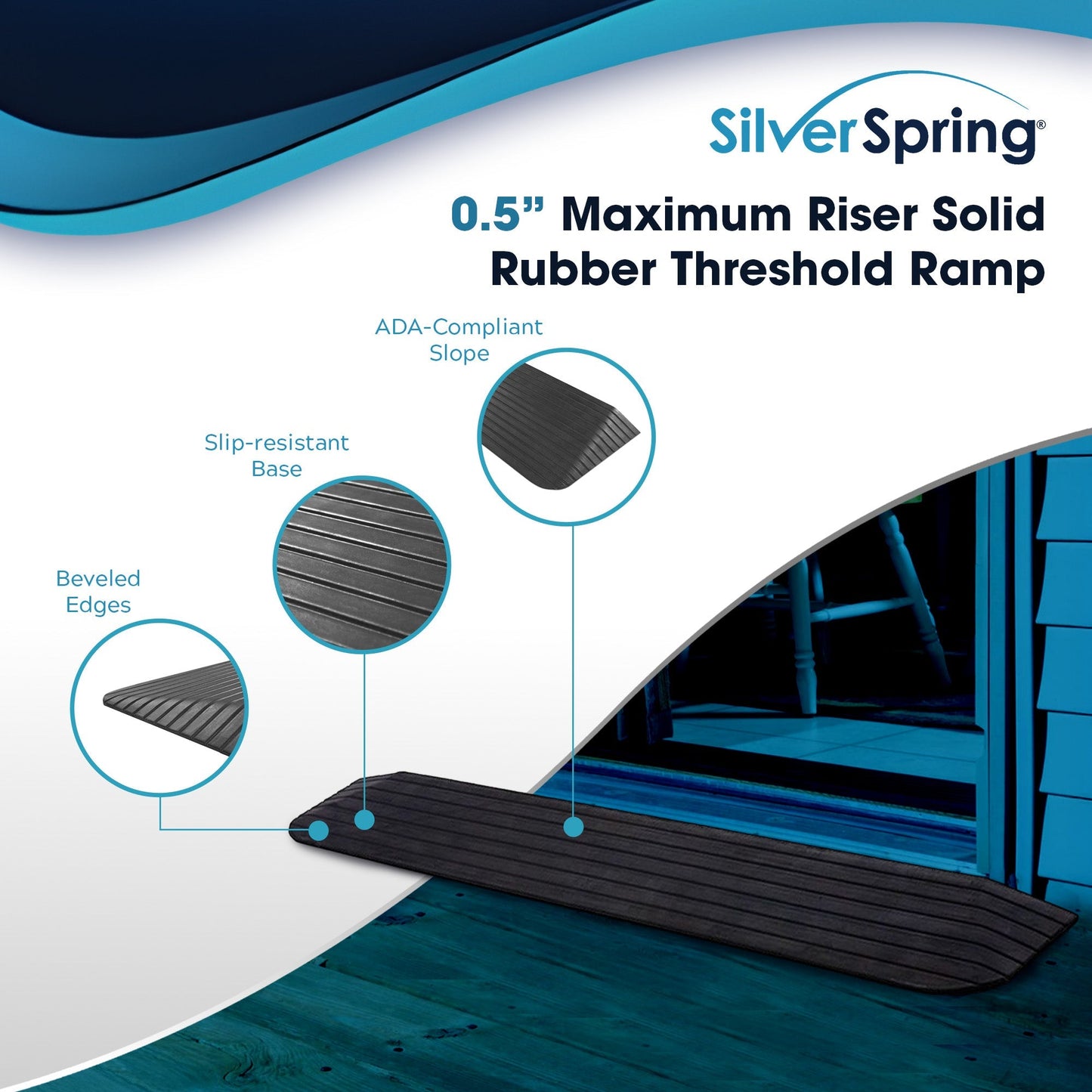 Silver Spring Rubber Threshold Ramp for Wheelchairs, Scooters & More, 0.5" Rise - Find Fresh Goods