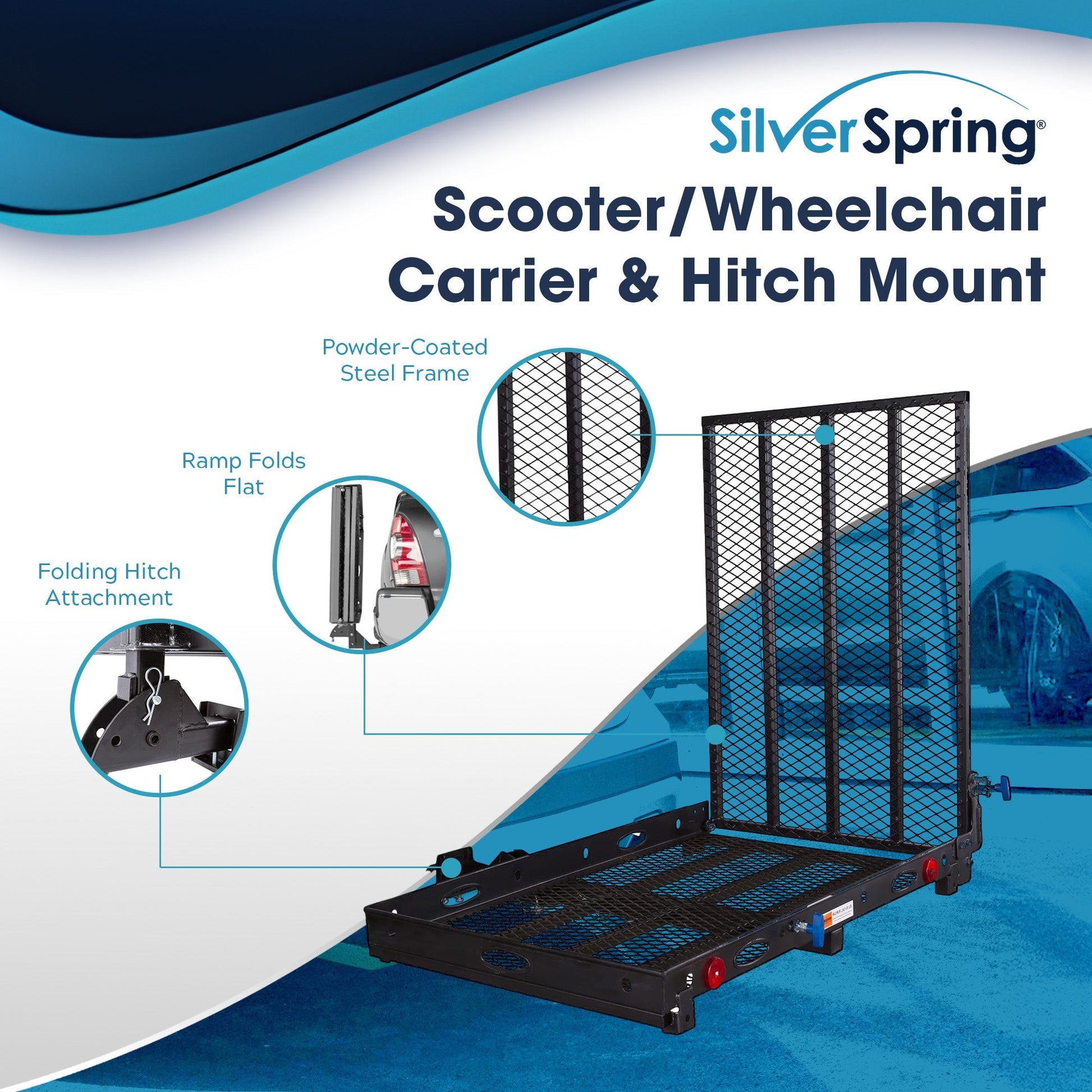 Silver Spring Folding Steel Scooter/Wheelchair Carrier with Ramp & Hitch Mount - Find Fresh Goods