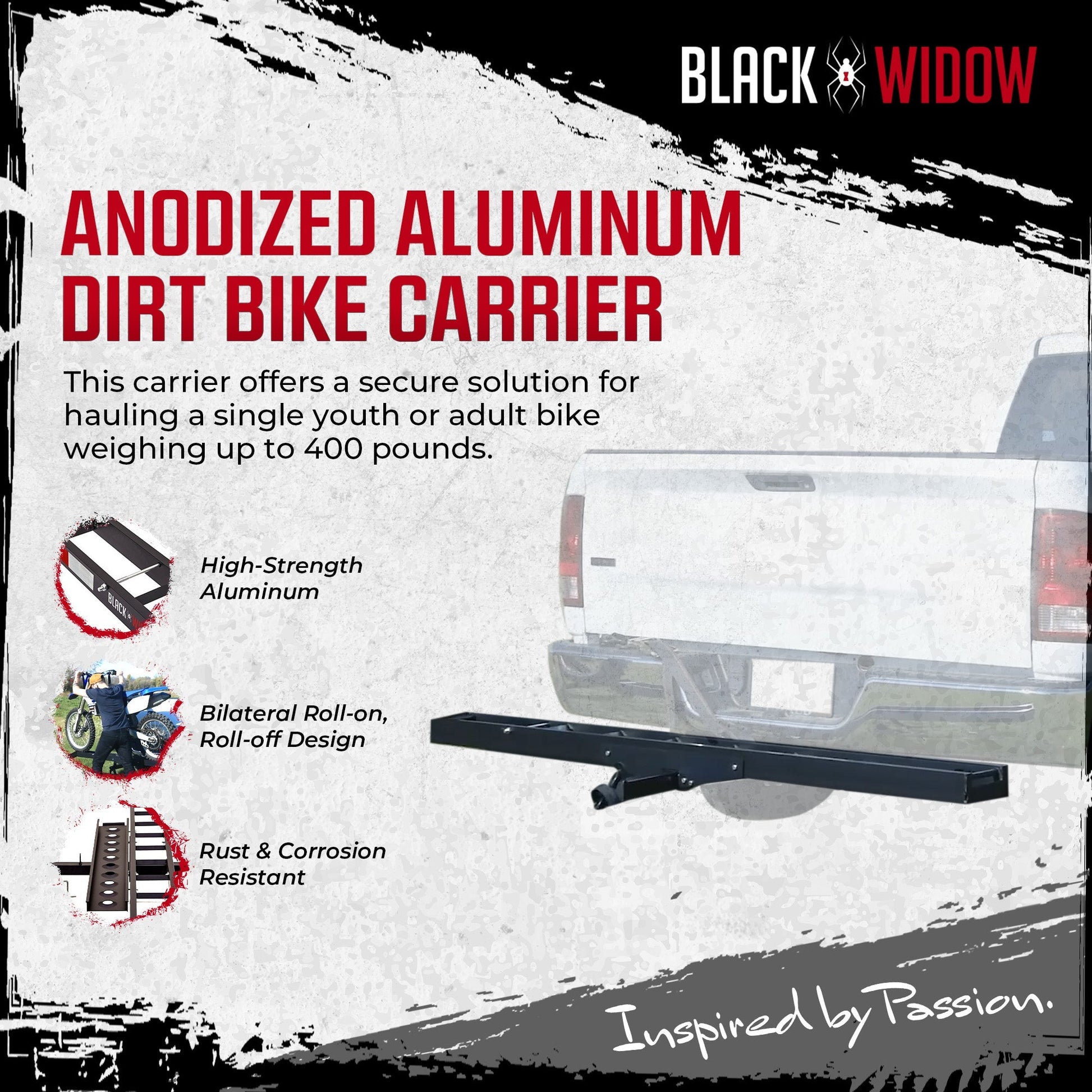 Black Widow Pro Anodized Aluminum Dirt Bike Carrier, 400 Pound Capacity, Black - Find Fresh Goods