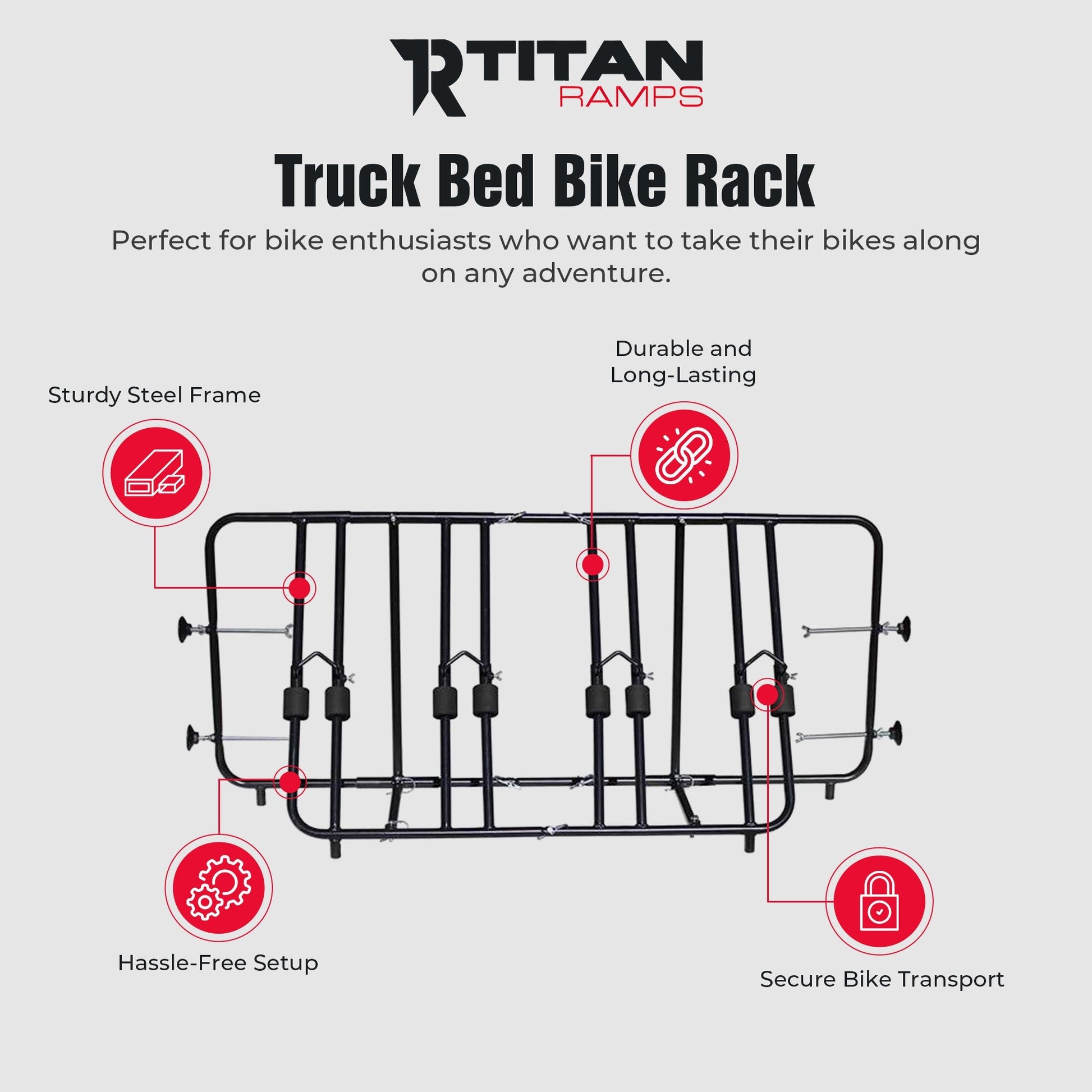 Titan Ramps Truck Bed Bike Rack with Quick Assembly, Accommodates up to 4 Bikes - Find Fresh Goods