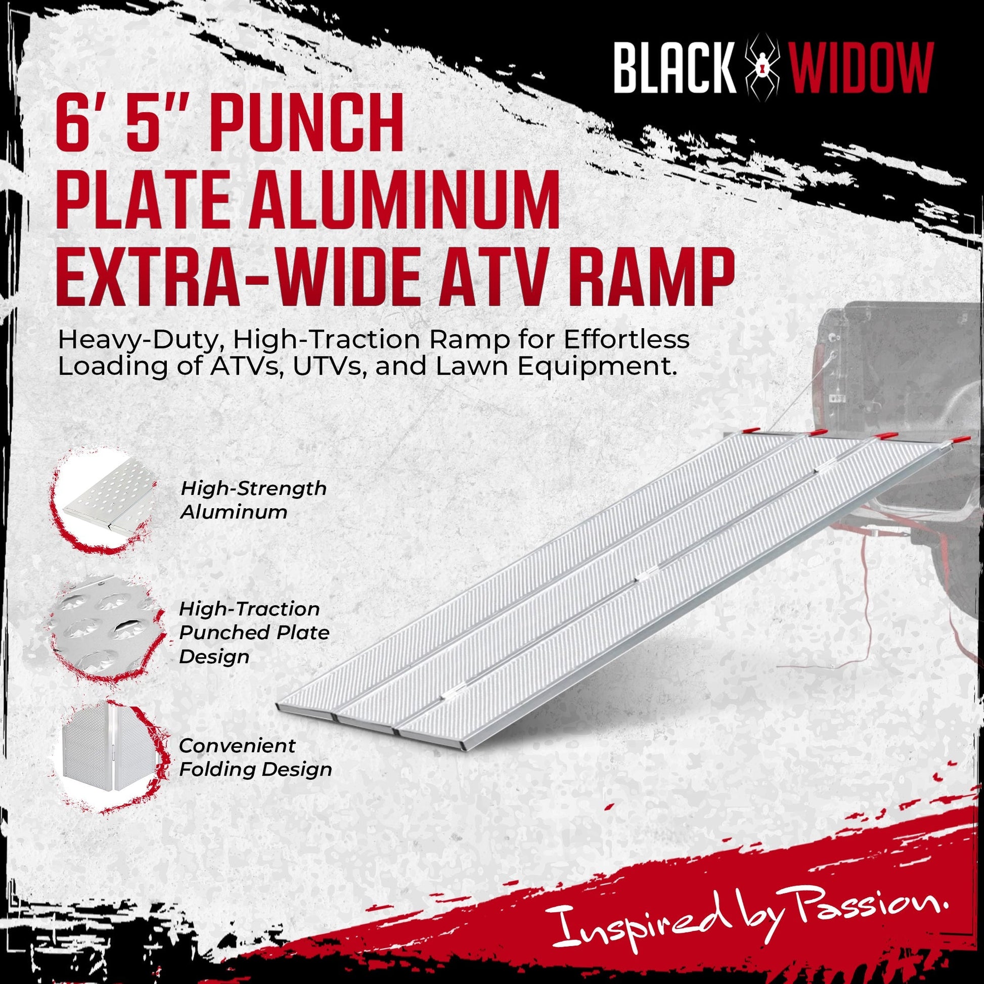 Black Widow 6’ 5” Punch Plate Aluminum Wide ATV Ramp, 1,500 Lbs Capacity, Silver - Find Fresh Goods