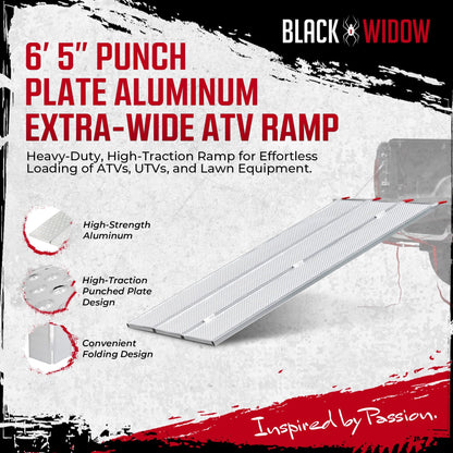 Black Widow 6’ 5” Punch Plate Aluminum Wide ATV Ramp, 1,500 Lbs Capacity, Silver - Find Fresh Goods