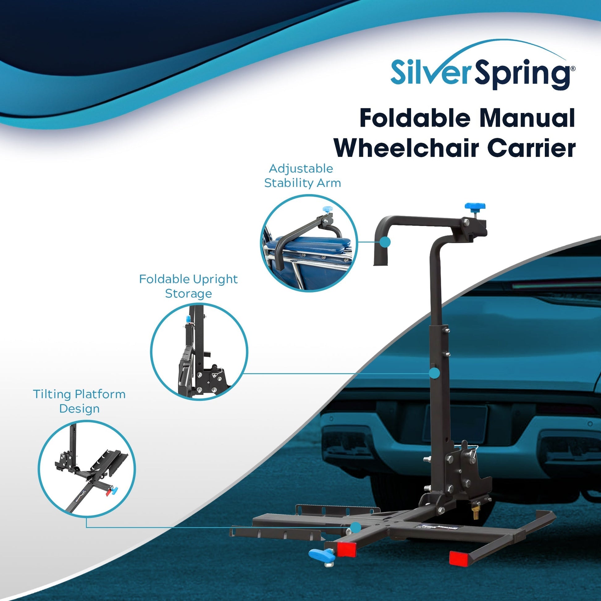 Silver Spring Foldable Manual Wheelchair Carrier Platform with Hitch Ball Mount - Find Fresh Goods