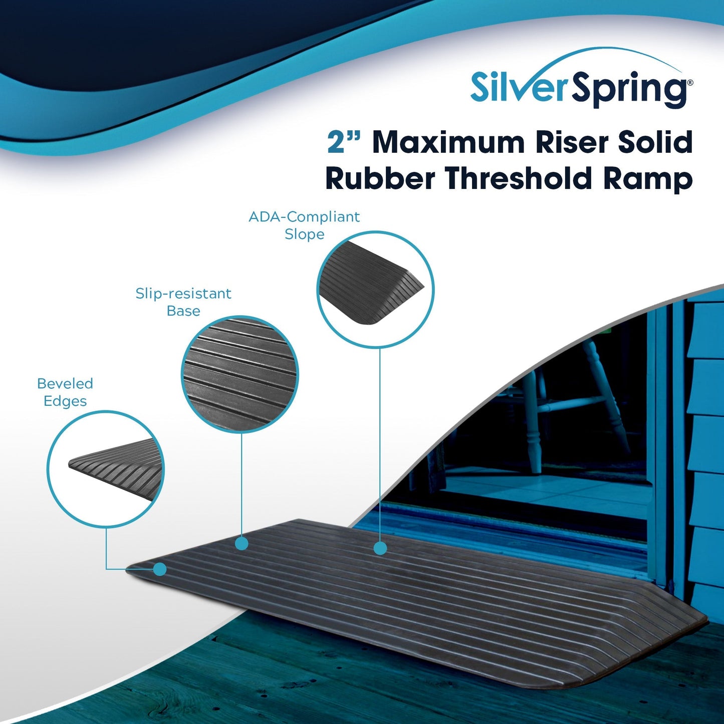 Silver Spring Rubber Threshold Ramp for Wheelchairs, Scooters & More, 2" Rise - Find Fresh Goods
