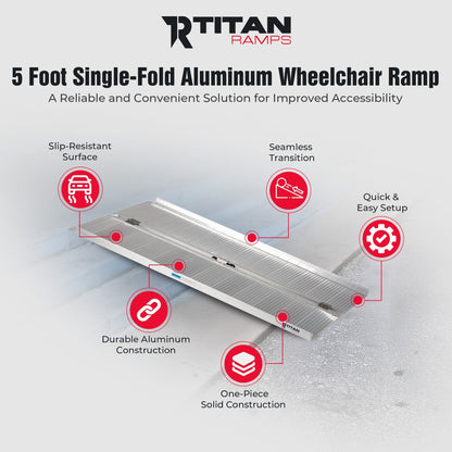 Titan Ramps 5 Foot Single-Fold Aluminum Wheelchair Ramp, 600 Pound Capacity - Find Fresh Goods