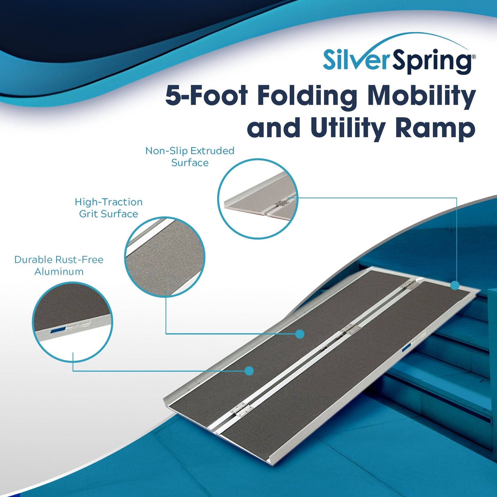 Silver Spring Mobility and Utility Ramp, 5 Foot Single Fold with Grit Surface - Find Fresh Goods
