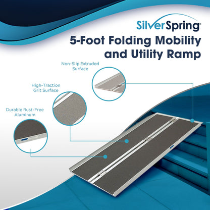 Silver Spring Mobility and Utility Ramp, 5 Foot Single Fold with Grit Surface - Find Fresh Goods
