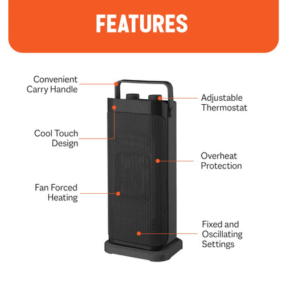 Warm-Living 16" Oscillating Ceramic Space Heater with 3 Heat Settings, Black