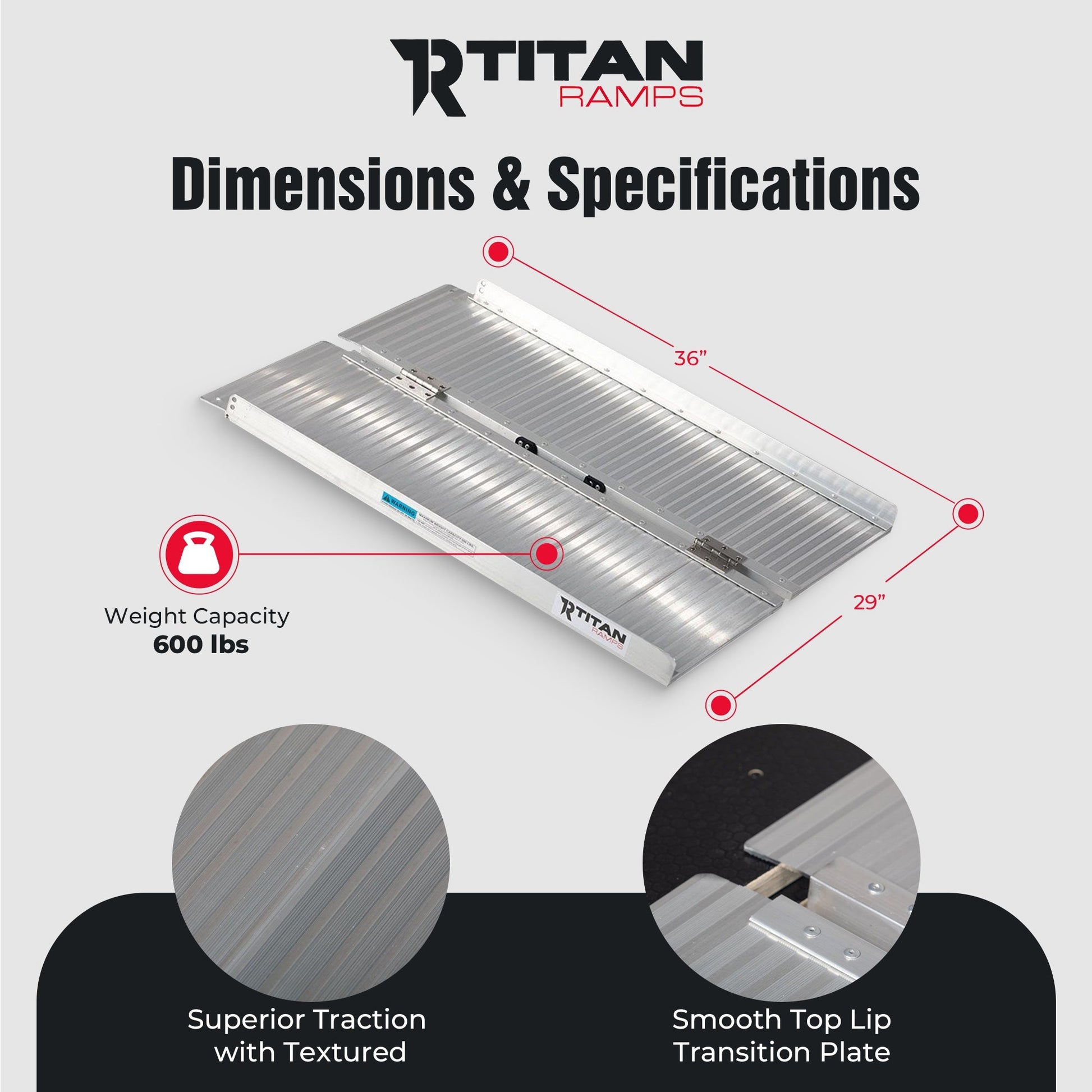 Titan Ramps 3 Foot Single-Fold Aluminum Wheelchair Ramp, 600 Pound Capacity - Find Fresh Goods