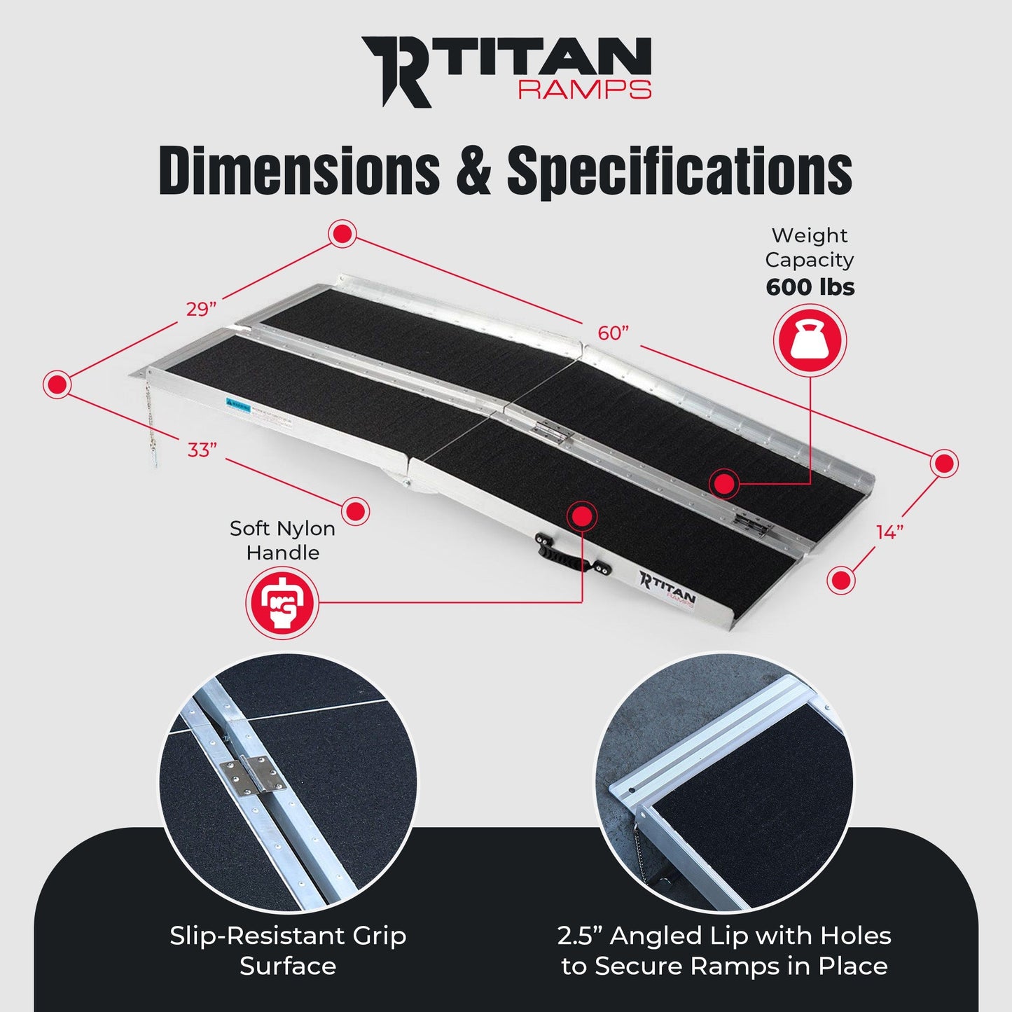 Titan Ramps 5 Foot Multi-Fold Grip Aluminum Wheelchair Ramp, 600 Pound Capacity - Find Fresh Goods