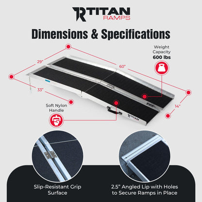 Titan Ramps 5 Foot Multi-Fold Grip Aluminum Wheelchair Ramp, 600 Pound Capacity - Find Fresh Goods