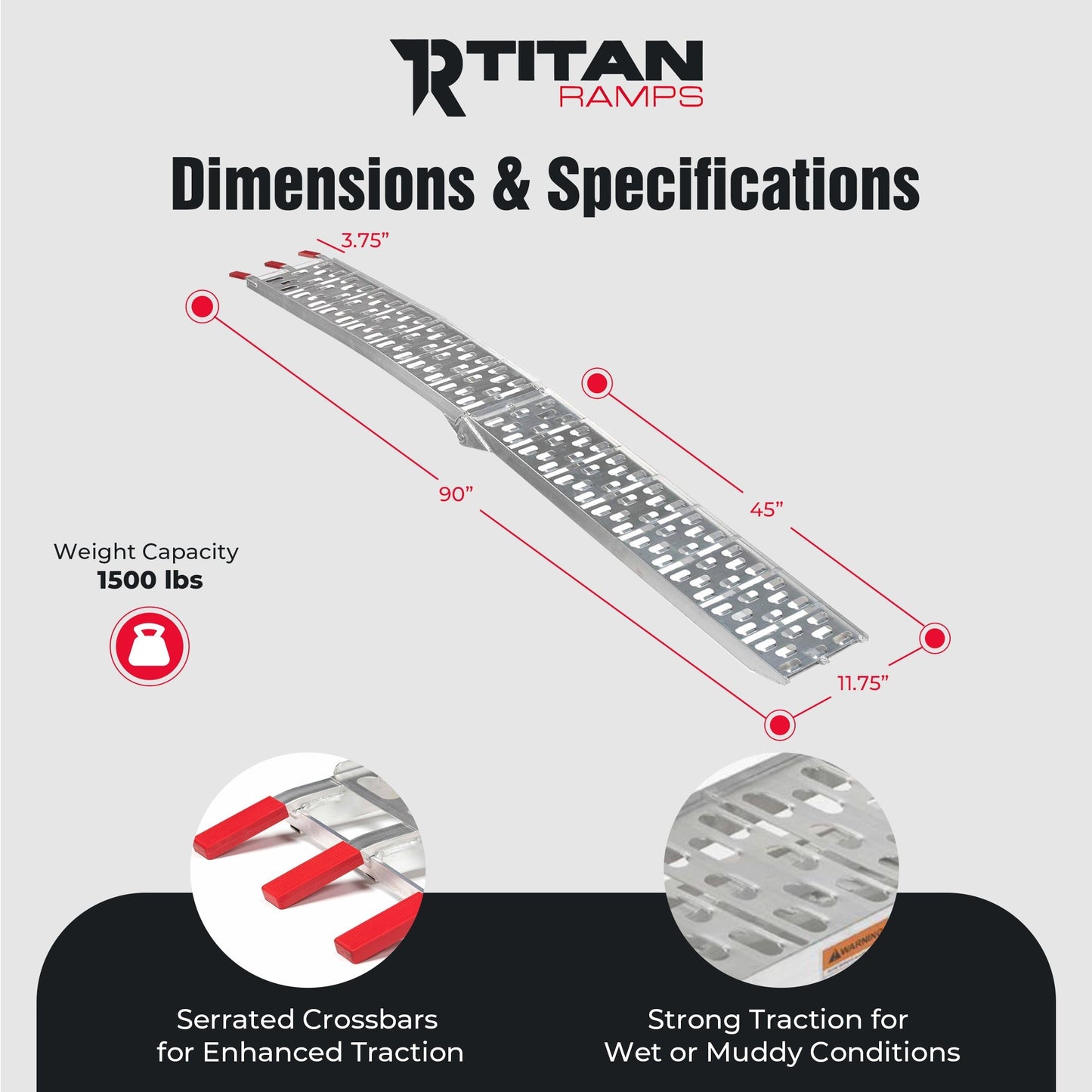 Titan Ramps 2 Pack 7.5’ Folding ATV Loading Ramps Arched Aluminum Design, Silver - Find Fresh Goods