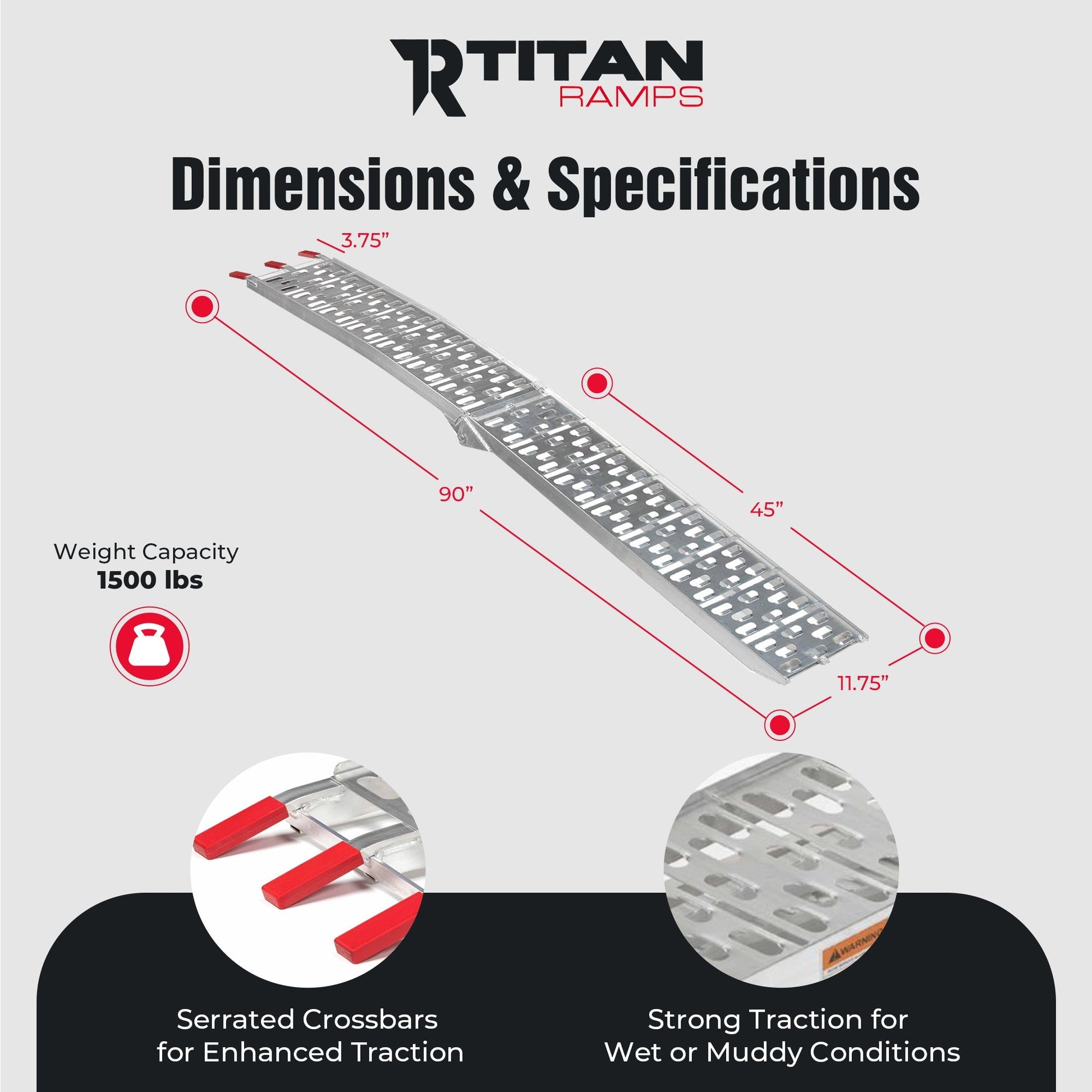 Titan Ramps 2 Pack 7.5’ Folding ATV Loading Ramps Arched Aluminum Design, Silver - Find Fresh Goods