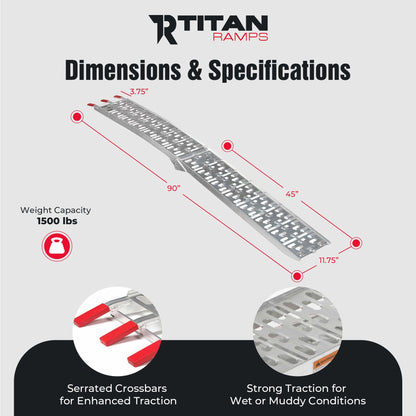 Titan Ramps 2 Pack 7.5’ Folding ATV Loading Ramps Arched Aluminum Design, Silver - Find Fresh Goods