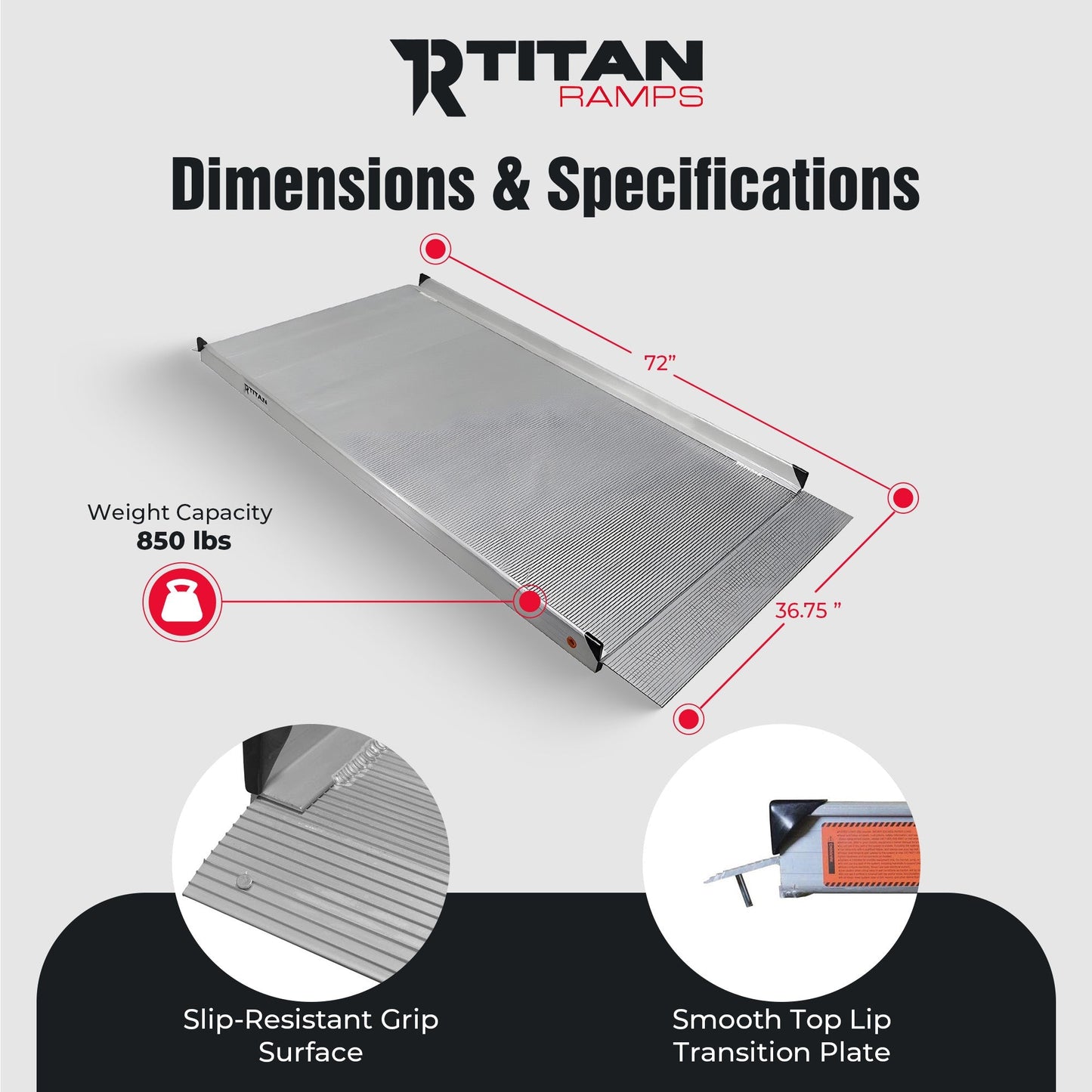 Titan Ramps 6 Foot Aluminum Wheelchair Entry Ramp, One Piece, 850 Pound Capacity - Find Fresh Goods