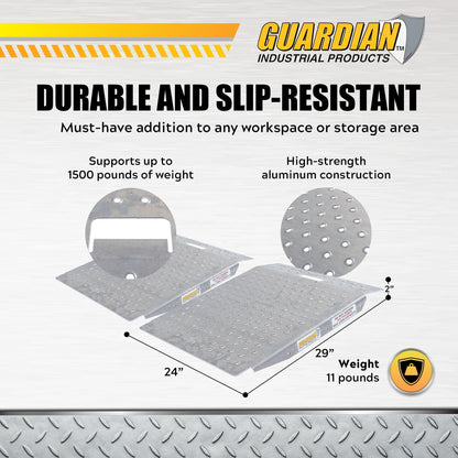 Guardian 2 Pack Heavy Duty Aluminum Shed Ramp, Loading for Mowers, ATV, Silver - Find Fresh Goods
