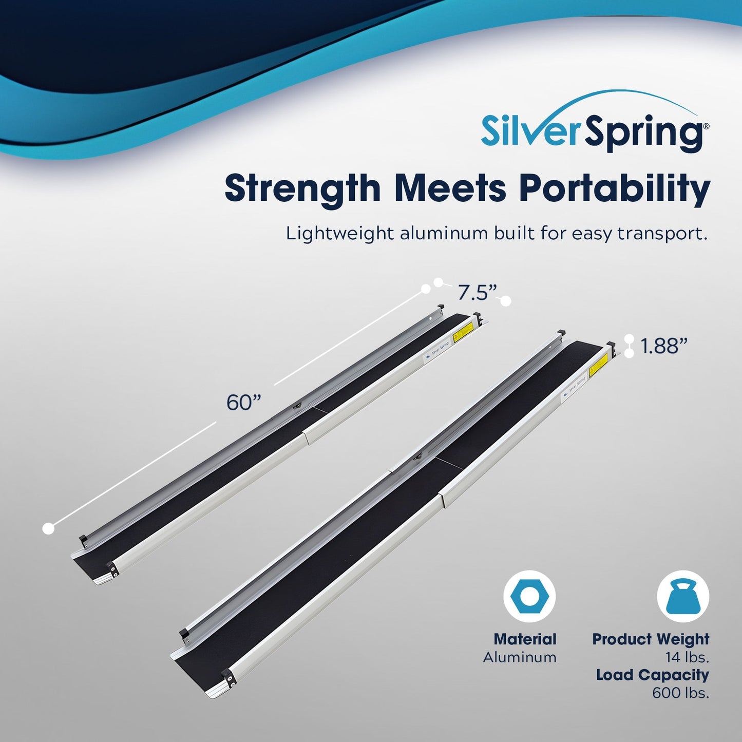 Silver Spring Telescoping Track Ramp, 3'-5' Portable Adjustable Wheelchair Ramp