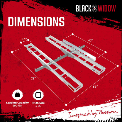 Black Widow Double Motorcycle Carrier with Ramp for 2" Hitch, 600 Pound Capacity - Find Fresh Goods