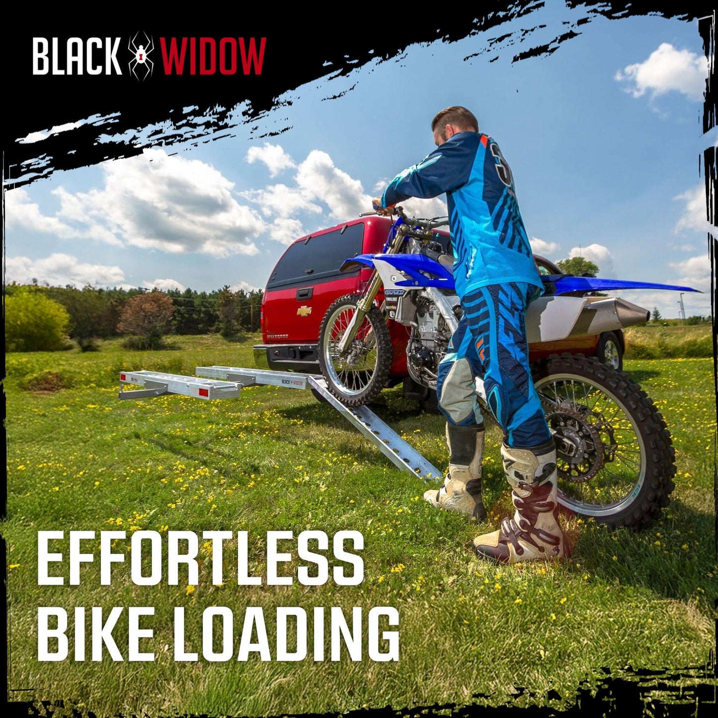 Black Widow Double Motorcycle Carrier with Ramp for 2" Hitch, 600 Pound Capacity - Find Fresh Goods