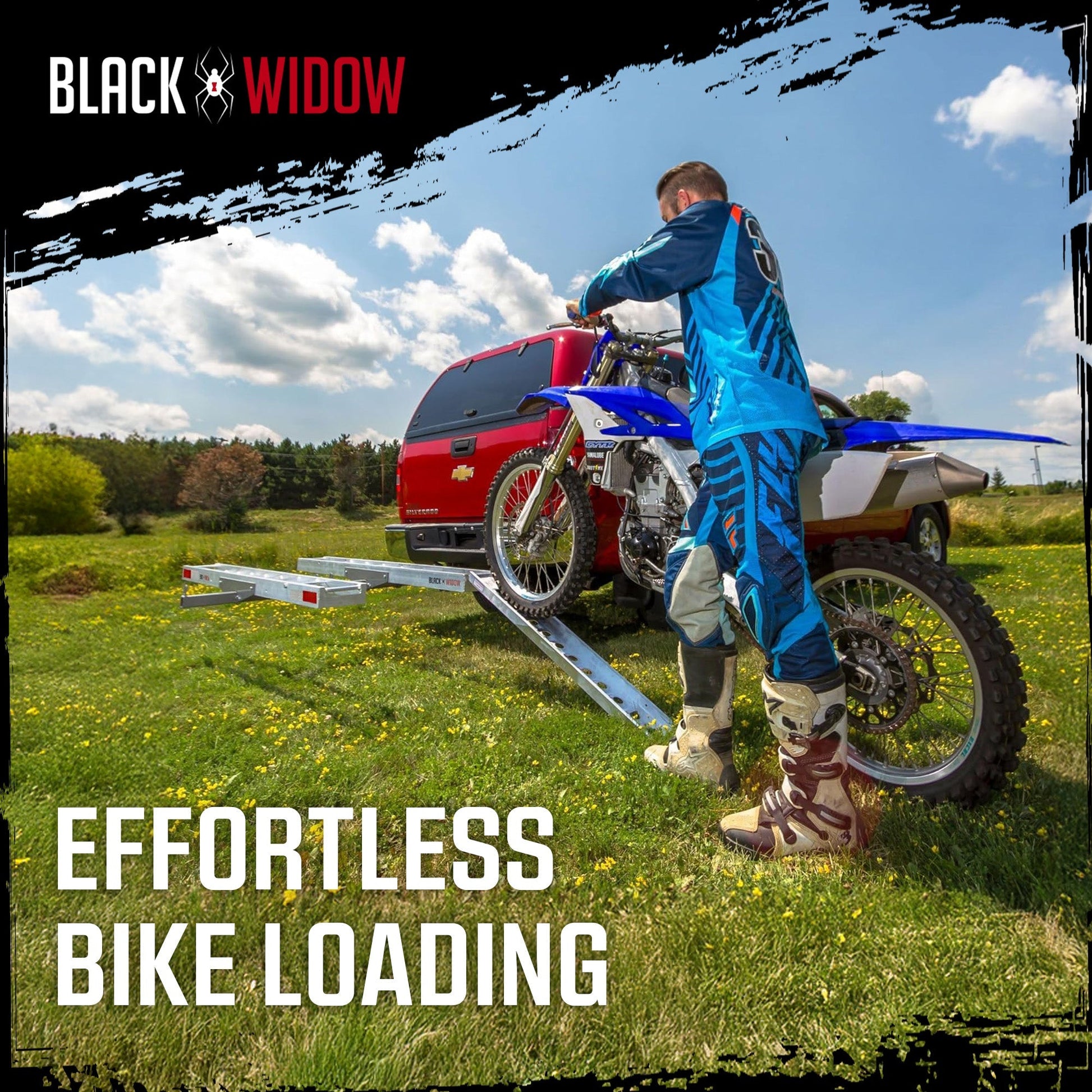 Black Widow Double Motorcycle Carrier with Ramp for 2" Hitch, 600 Pound Capacity - Find Fresh Goods