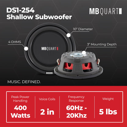 MB Quart DS1-254 200 Watt 4 Ohm 10 Inch Shallow Slim Subwoofer for Vehicles - Find Fresh Goods
