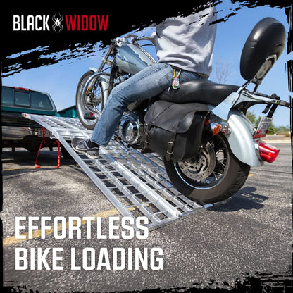 Black Widow 10’ Aluminum Folding Motorcycle Ramp, Arched 3 Piece Design, Silver - Find Fresh Goods