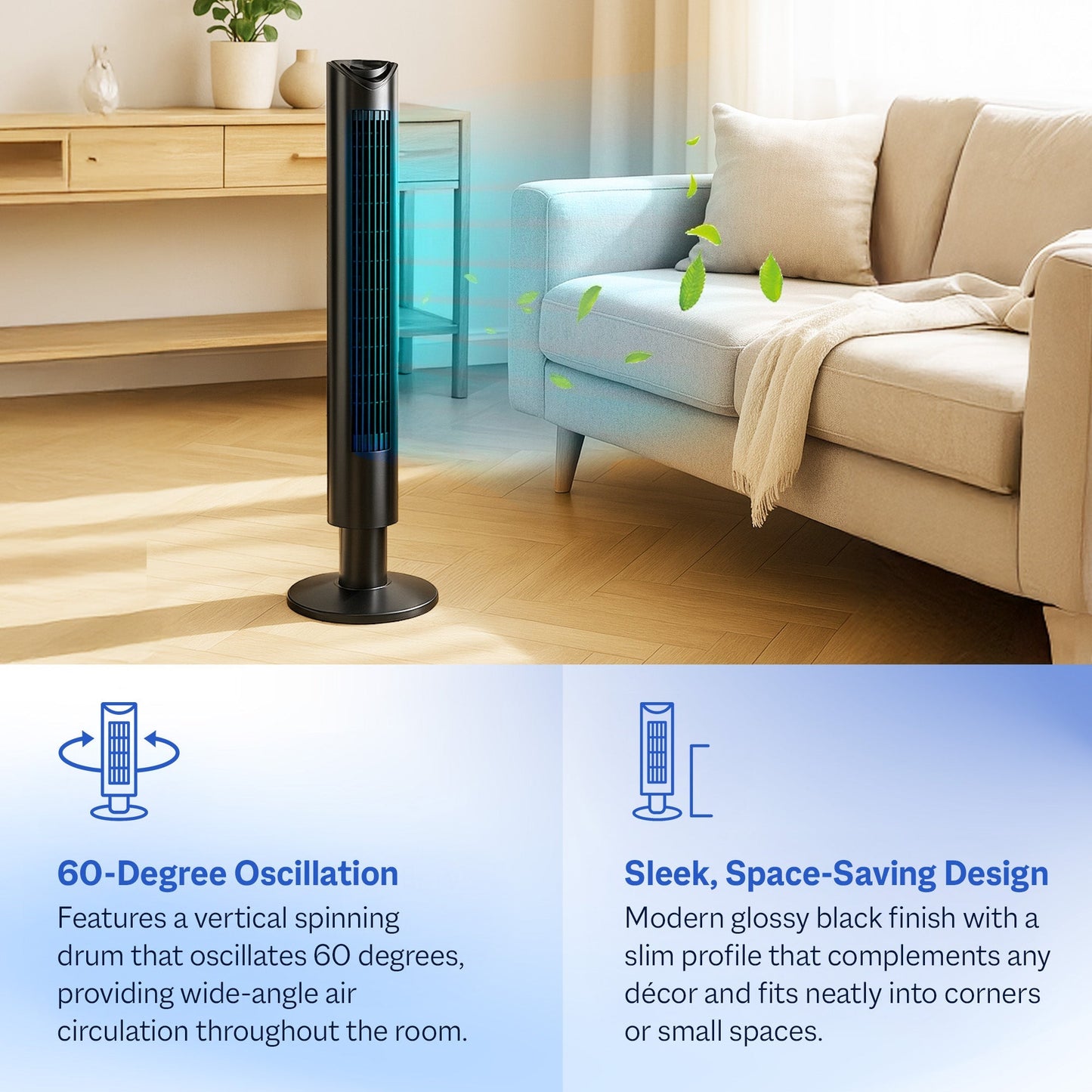 Cool-Living 36-Inch Oscillating Tower Fan with 3 Speed Settings & Remote Control