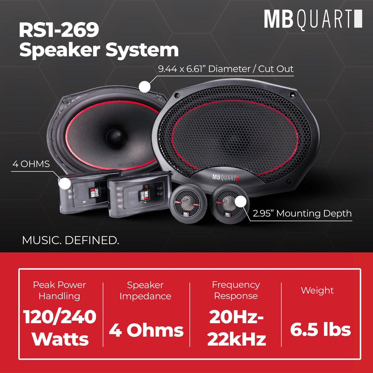 MB Quart 6"x9" Coaxial Reference Car Speaker System, 2-Way Audio, 240W Output - Find Fresh Goods