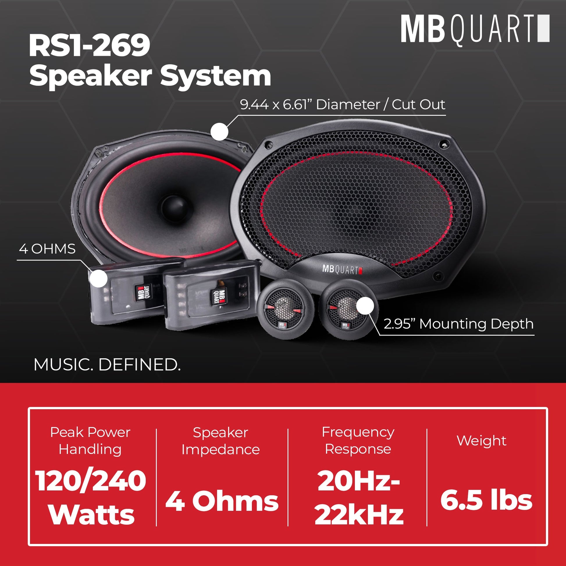 MB Quart 6"x9" Coaxial Reference Car Speaker System, 2-Way Audio, 240W Output - Find Fresh Goods