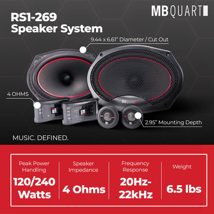 MB Quart 6"x9" Coaxial Reference Car Speaker System, 2-Way Audio, 240W Output - Find Fresh Goods