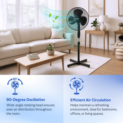 Cool-Living 16" Electric Oscillating Pedestal Fan with 3 Speed Options, Black