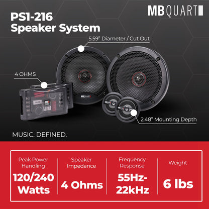 MB Quart PS1-216 Premium 6.5 Inch Car Speakers, 240 Watts, 2 Way, Black/Red - Find Fresh Goods