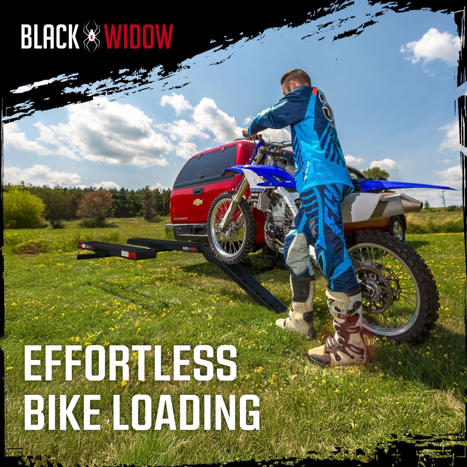 Black Widow Pro Double Dirt Bike Carrier with Ramp for 2" Hitch, 600 lb Capacity - Find Fresh Goods