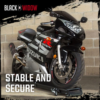 Black Widow Motorcycle Dolly with Front and Rear Gates for Loading and Unloading - Find Fresh Goods