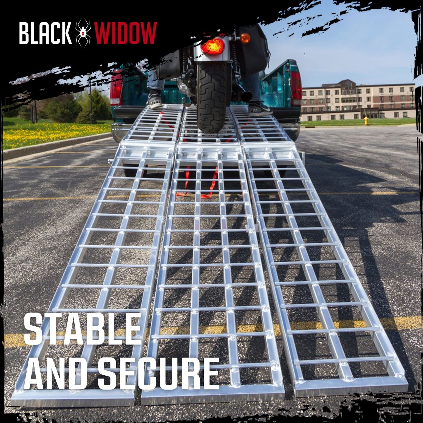 Black Widow 10’ Aluminum Folding Motorcycle Ramp, Arched 3 Piece Design, Silver - Find Fresh Goods