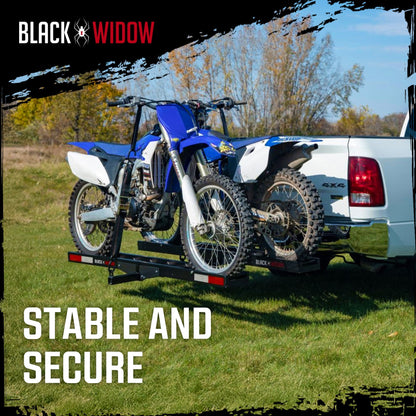 Black Widow Pro Double Dirt Bike Carrier with Ramp for 2" Hitch, 600 lb Capacity - Find Fresh Goods