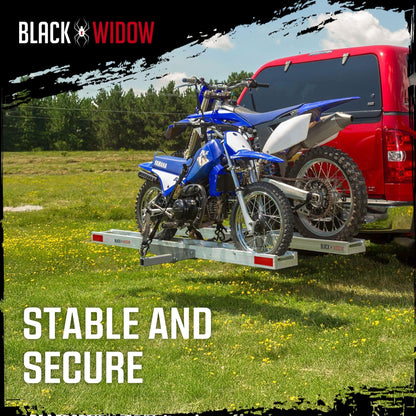 Black Widow Double Motorcycle Carrier with Ramp for 2" Hitch, 600 Pound Capacity - Find Fresh Goods